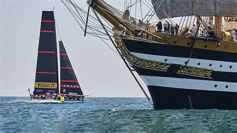 prada molo cagliari|Luna Rossa Prada Pirelli crosses the sails of the Amerigo Vespucci.